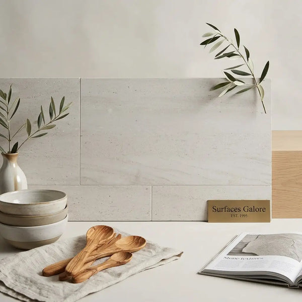 Crema haven 18x36 limestone brushed light gray stone tiles with subtle veining and a matte finish