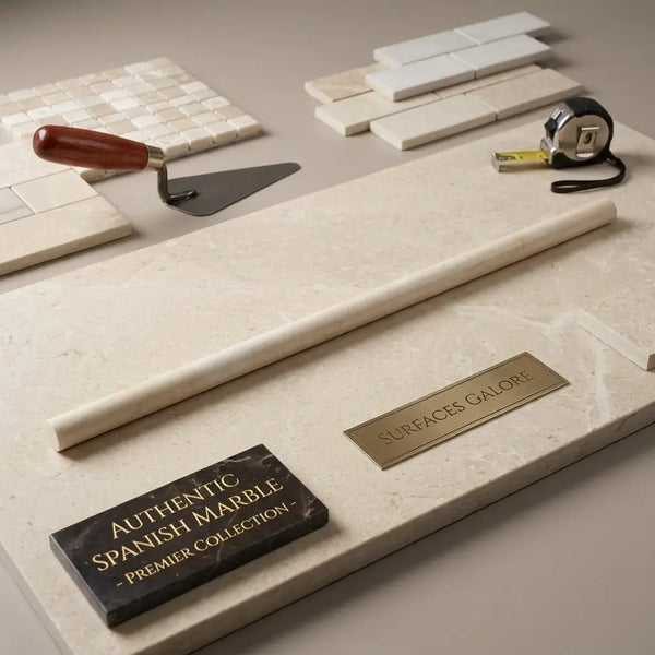 Crema marfil marble 1/2x12 pencil liner polished slab in cream color with subtle veining and smooth reflective surface