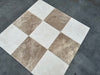 Beige and white checkered Crema Marfil Marble 12x12 tile floor in polished or honed finish