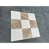 Checkered Crema Marfil Marble 12X12 tile with beige and white marble pattern
