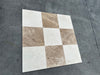 Checkered Crema Marfil Marble 12X12 tile with beige and white marble pattern