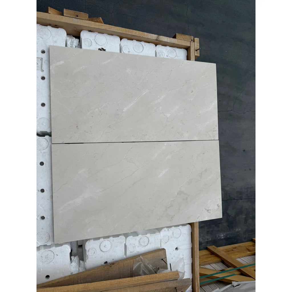 Rectangular beige stone tiles from Crema Marfil Marble 12x24 polished or honed