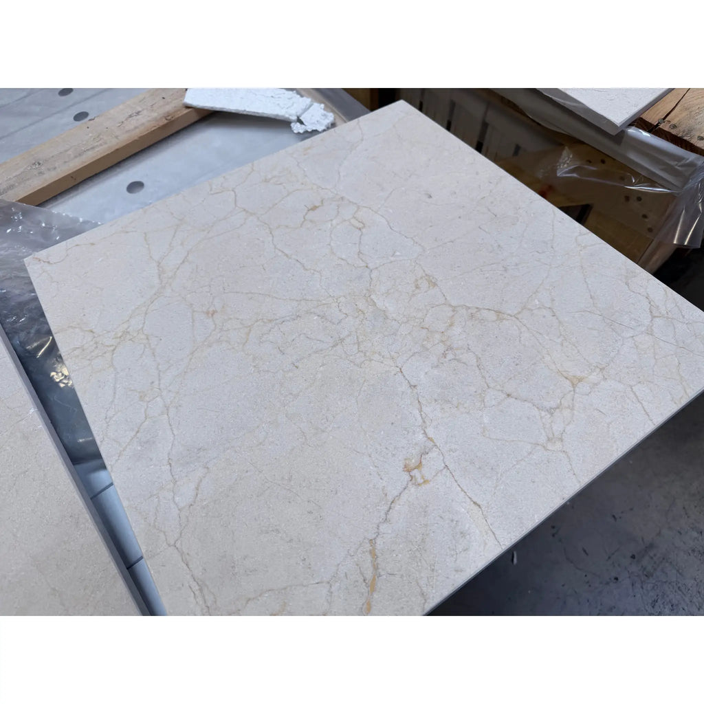 Crema Marfil Marble 18x18 Polished Tile with Golden Veins