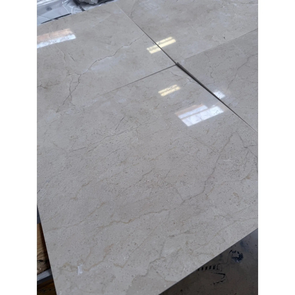 Crema Marfil Marble 18x18 Polished Beige Tiles with Veining