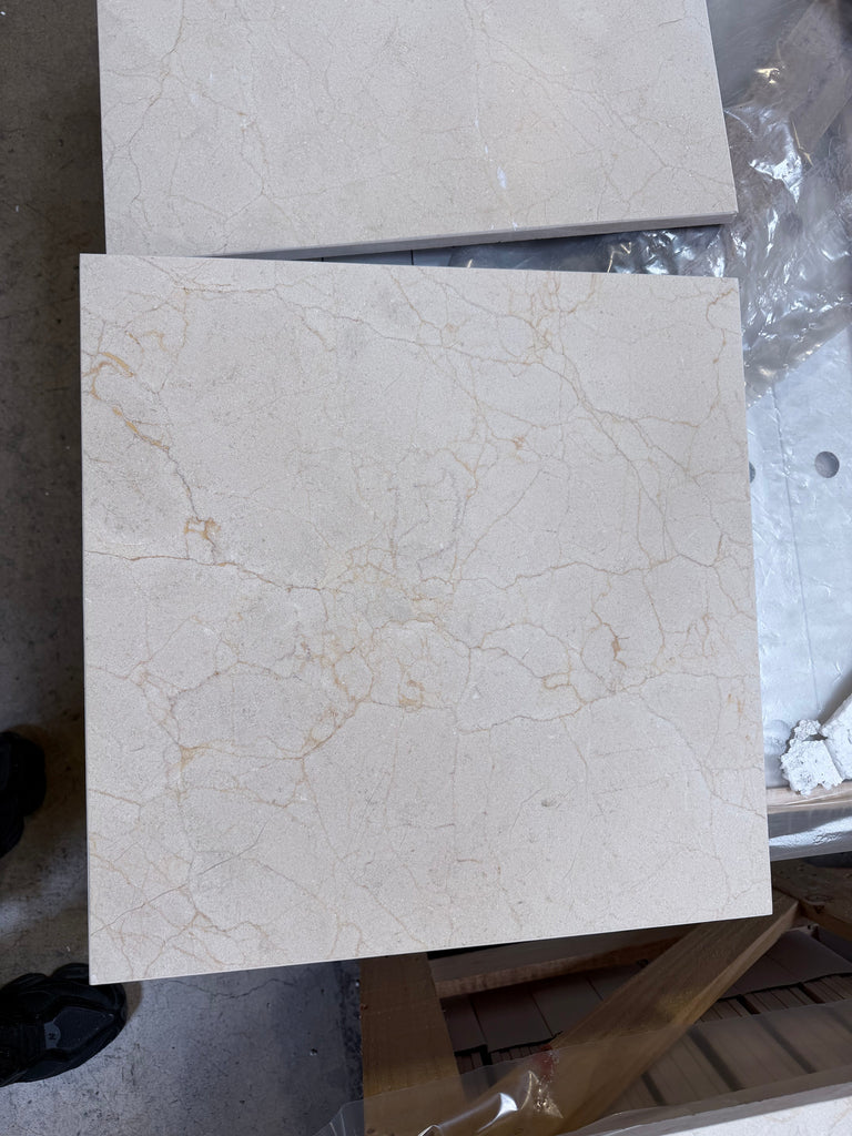 Crema Marfil Marble 18x18 polished square tile with beige veining