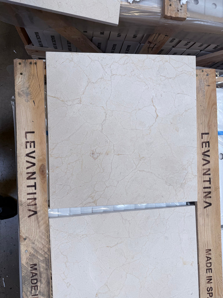 Crema Marfil Marble 18x18 Polished or Honed Tiles on Levantina Pallet