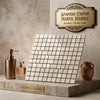Crema marfil marble 1x1 mosaic tile panel with creamy white surface and subtle veins in polished or honed finish