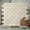 Crema marfil marble beige 1x2 brick mosaic tile polished or honed arranged in a brick pattern