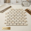 Crema marfil marble 1x2 tumbled mosaic tiles in beige spanish marble arranged in a classic brick pattern