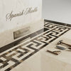 Elegant crema marfil marble mosaic tile with polished black beige and cream geometric greek key border pattern