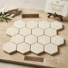 Beige hexagonal crema marfil marble tiles arranged in a honeycomb pattern for 3 inch hexagon mosaic tumbled design