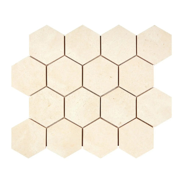 Crema Marfil Marble 3 Inch Hexagon Mosaic Tumbled Beige Tile Mosaic Design