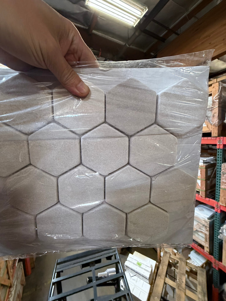 Crema Marfil Marble 3-inch Hexagon Mosaic Tumbled Tile Panel