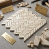 Crema marfil marble chevron mini mosaic tile set in polished beige spanish marble with herringbone pattern