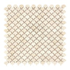 Beige scallop tile mosaic design in Crema Marfil Marble FAN Raindrop polished finish