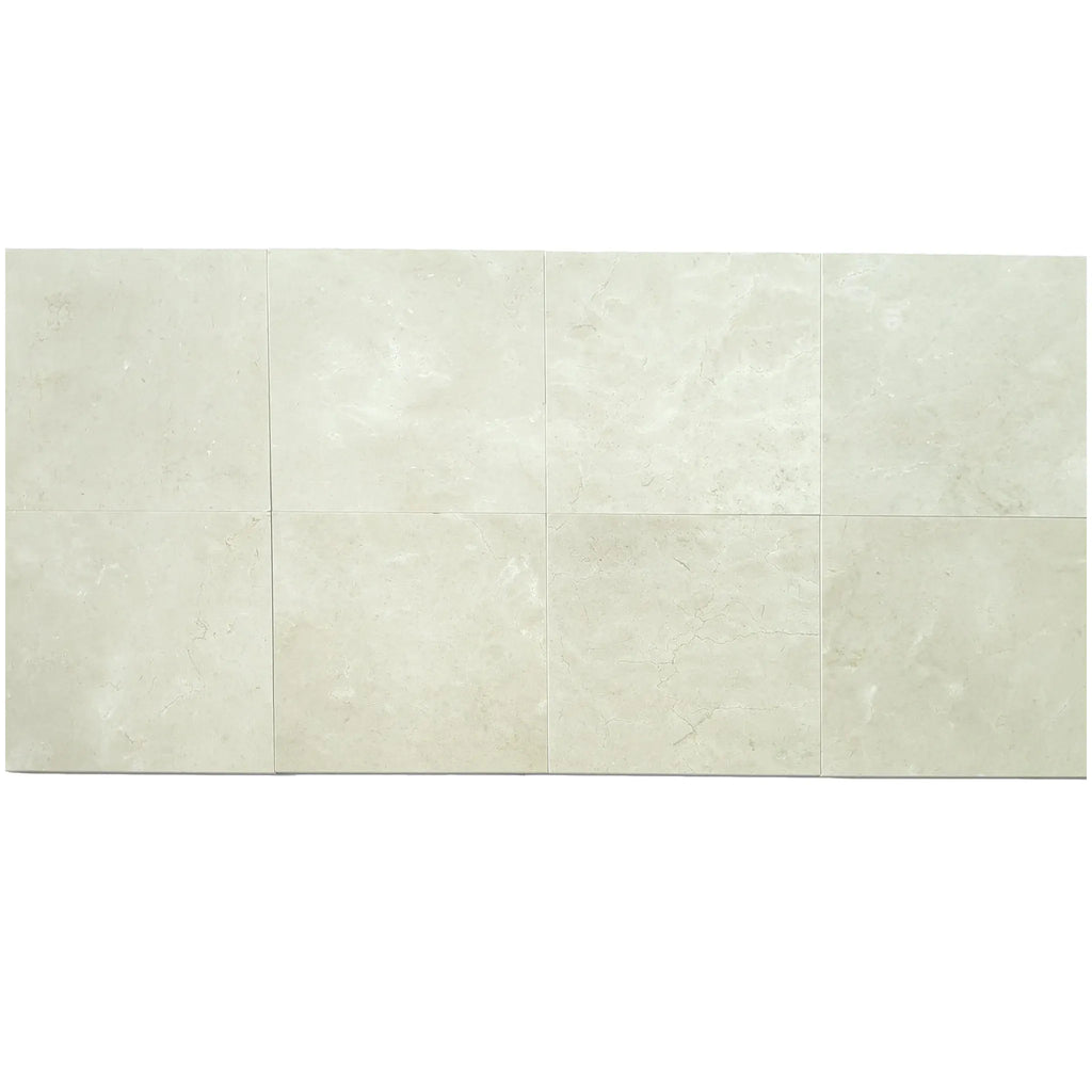 Rectangular light-colored stone tiles in Crema Marfil Marble Octagon Mosaic design