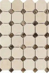 Crema Marfil Marble Octagon Mosaic w/ Emp. Dark Dots Mosaic Polished or Honed