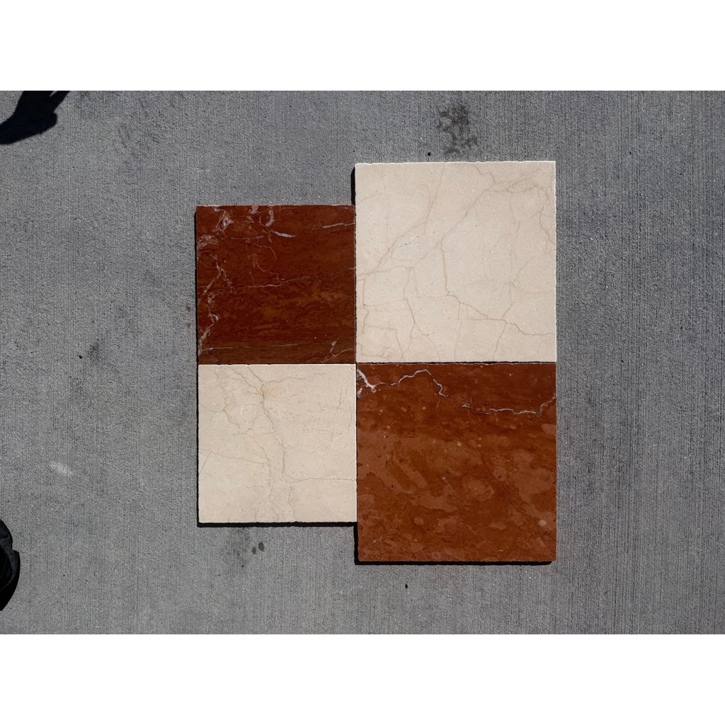 Crema Marrfil Rustic Modern Tumbled marble tiles in reddish-brown and white