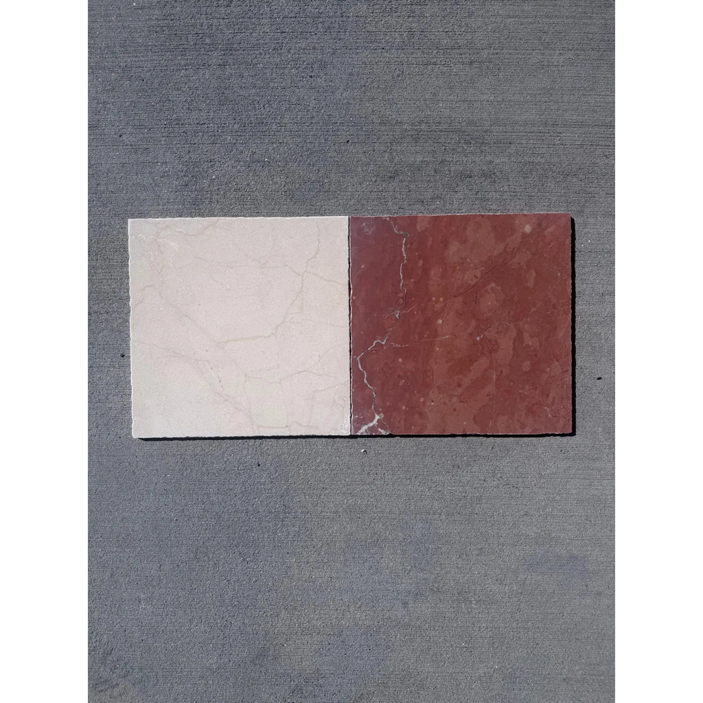 Crema Marrfil Rustic Modern Tumbled marble tiles: creamy white veined and reddish-brown marbled