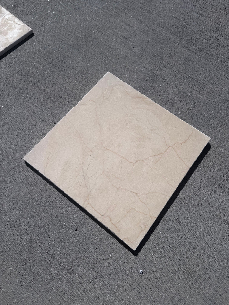 Crema Marrfil Rustic Modern Tumbled beige marble tile with gray veining