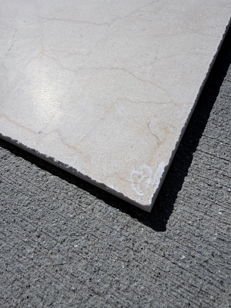 Crema Marrfil Rustic Modern Tumbled light gray marble tile with subtle veining