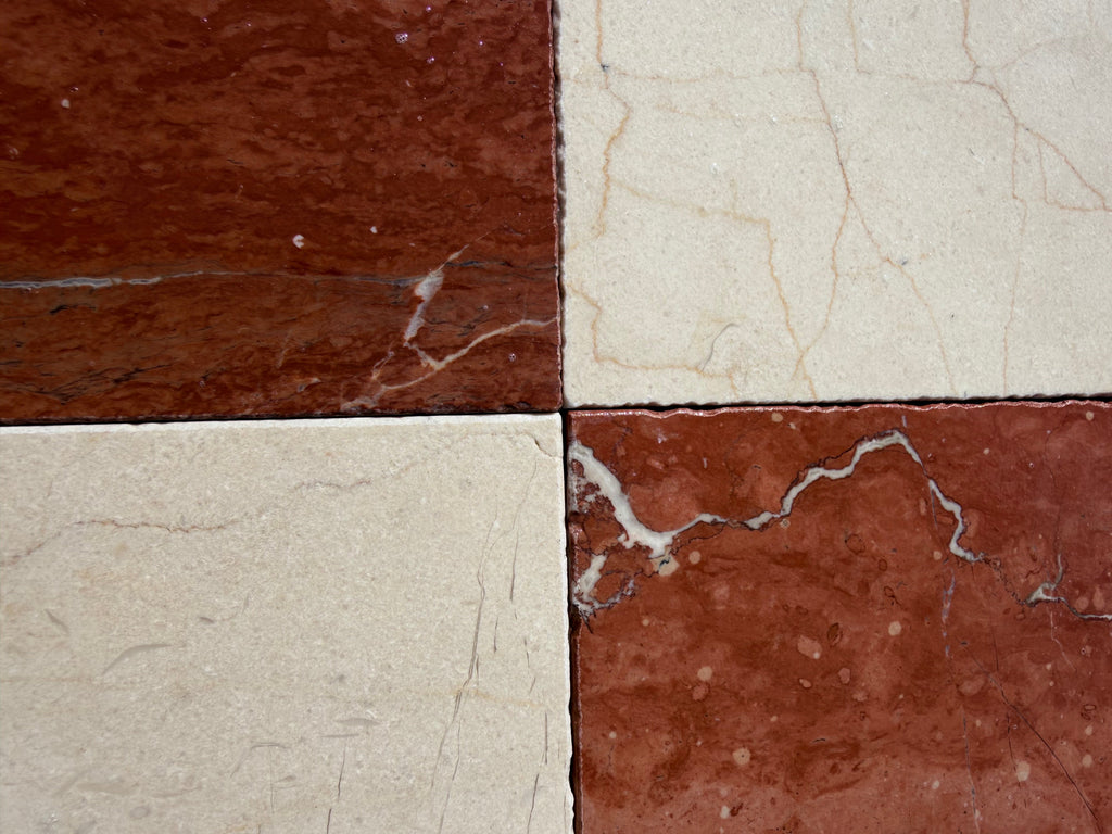 Crema Marrfil Rustic Modern Tumbled red beige marble tiles veining