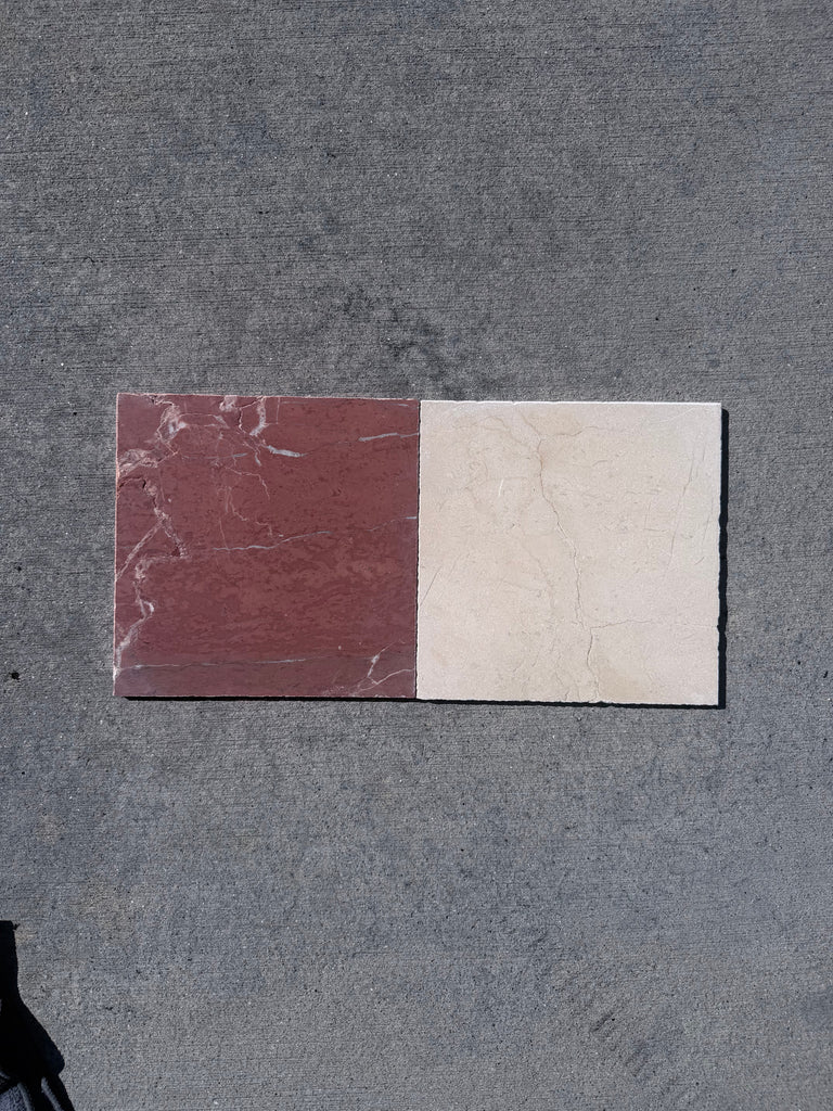 Crema Marrfil Rustic Modern Tumbled tiles: reddish-brown veined and creamy white marble