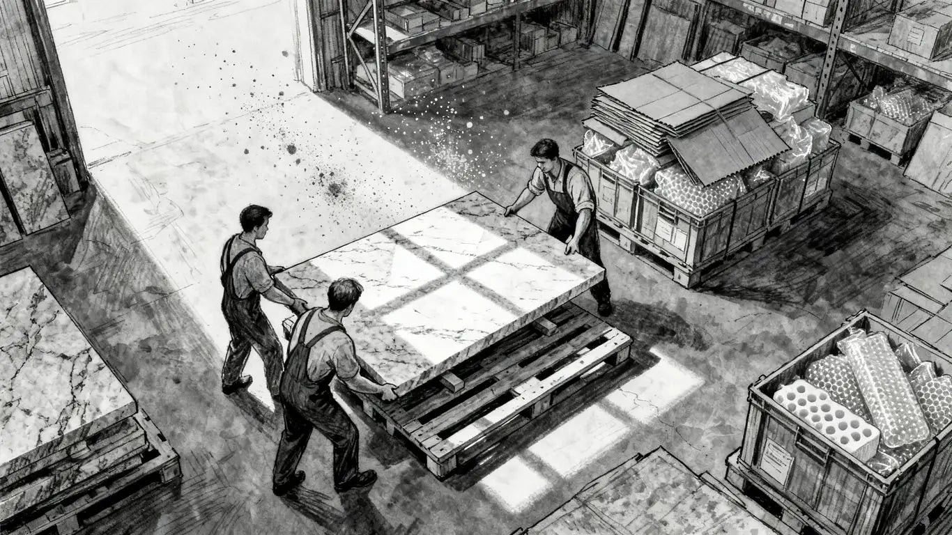 Warehouse staff preparing stone shipments