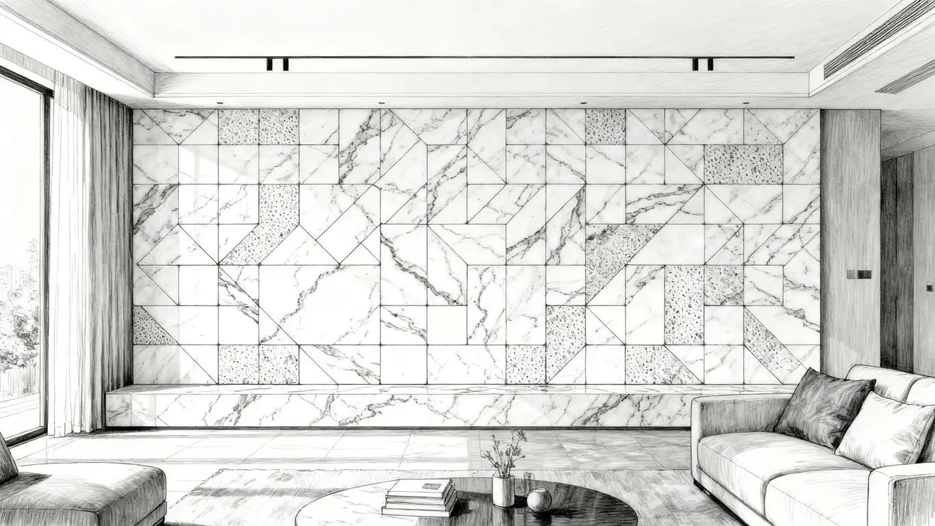 Sophisticated marble mosaic feature wall