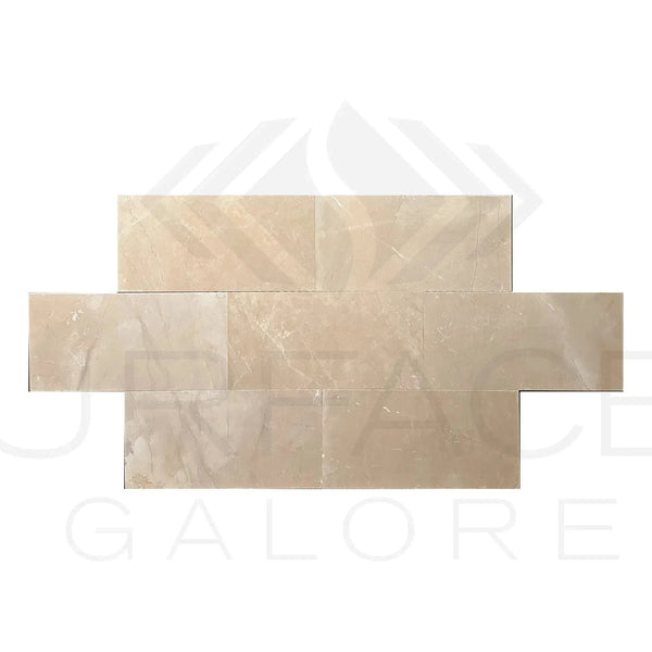 Beige rectangular tile arrangement of Dark Beige Brown Emperador Marble 12X24 Polished Tile