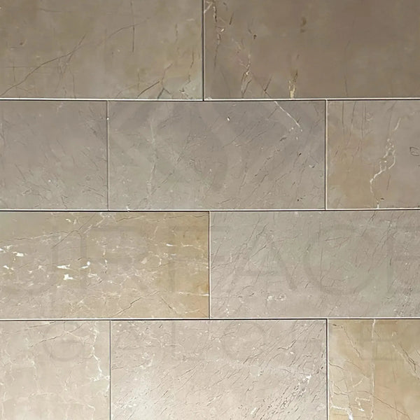 Rectangular marble tile pattern in Dark Beige, Cream, and Brown Polished Tile design