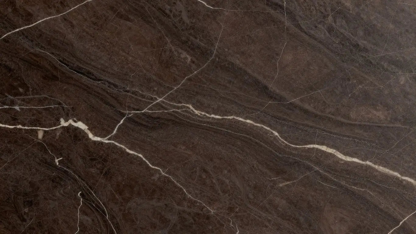 Sketch of dark Emperador marble with brown and cream veining.