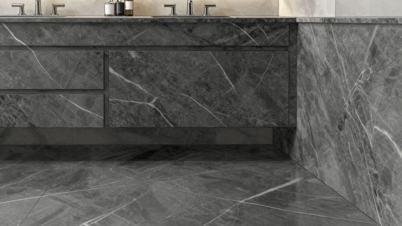 Bardiglio marble bathroom sketch with elegant veining.