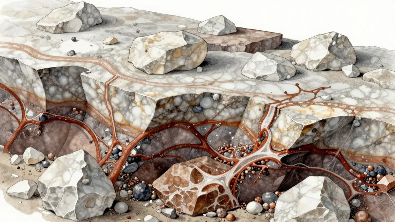 Sketch of marble formation deep within the Earth.