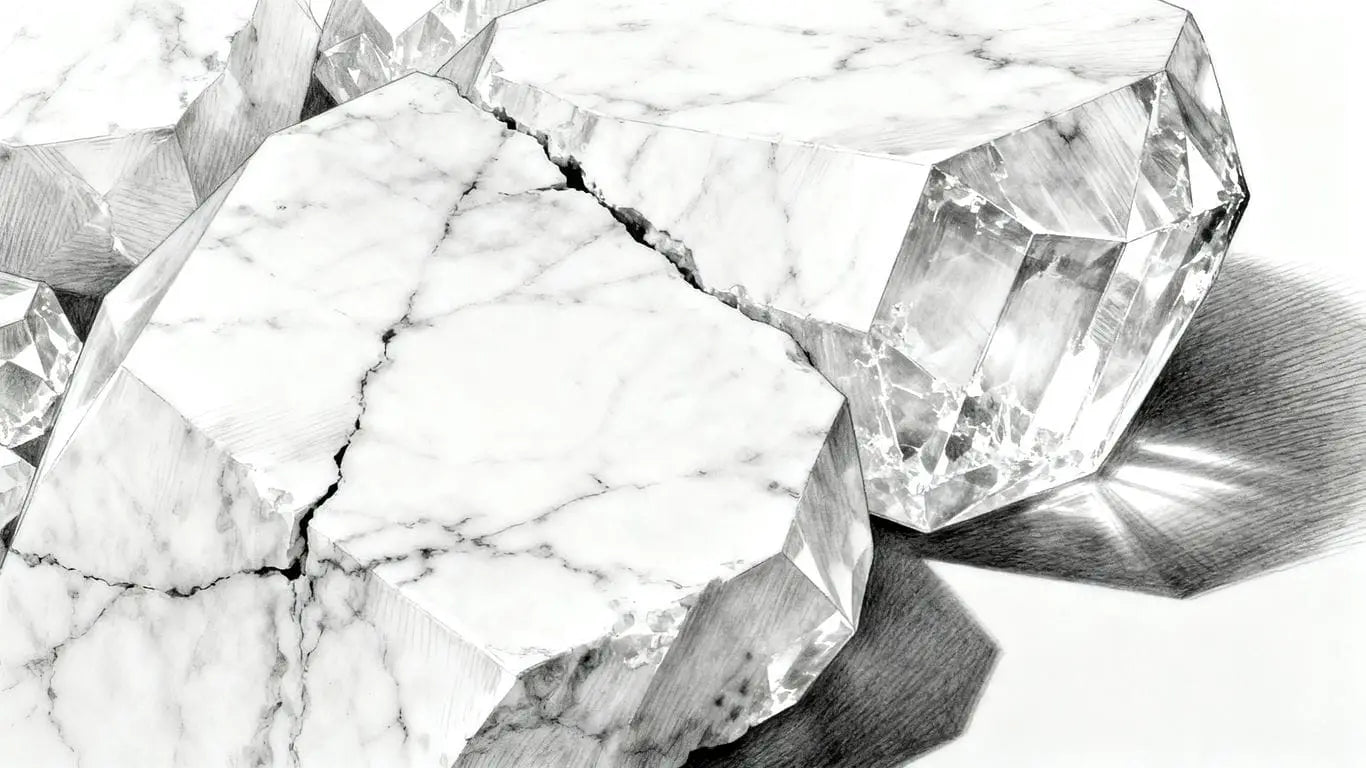 A close-up of pure white Thassos marble stone