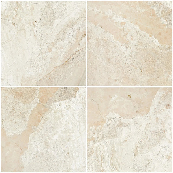 Four beige marble tiles of Diano Royal (Queen Beige) Marble 12X12 Polished or Honed