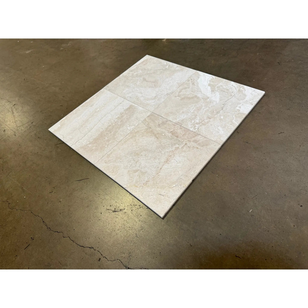 Square marble-patterned tile from Diano Royal Queen Beige 12x12 polished or honed