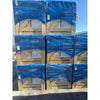 Stacked wooden crates with building materials covered in blue plastic wrap for Diano Royal Marble tiles