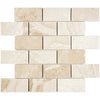 Beige marble brick mosaic tile in Diano Royal Queen Beige polished finish