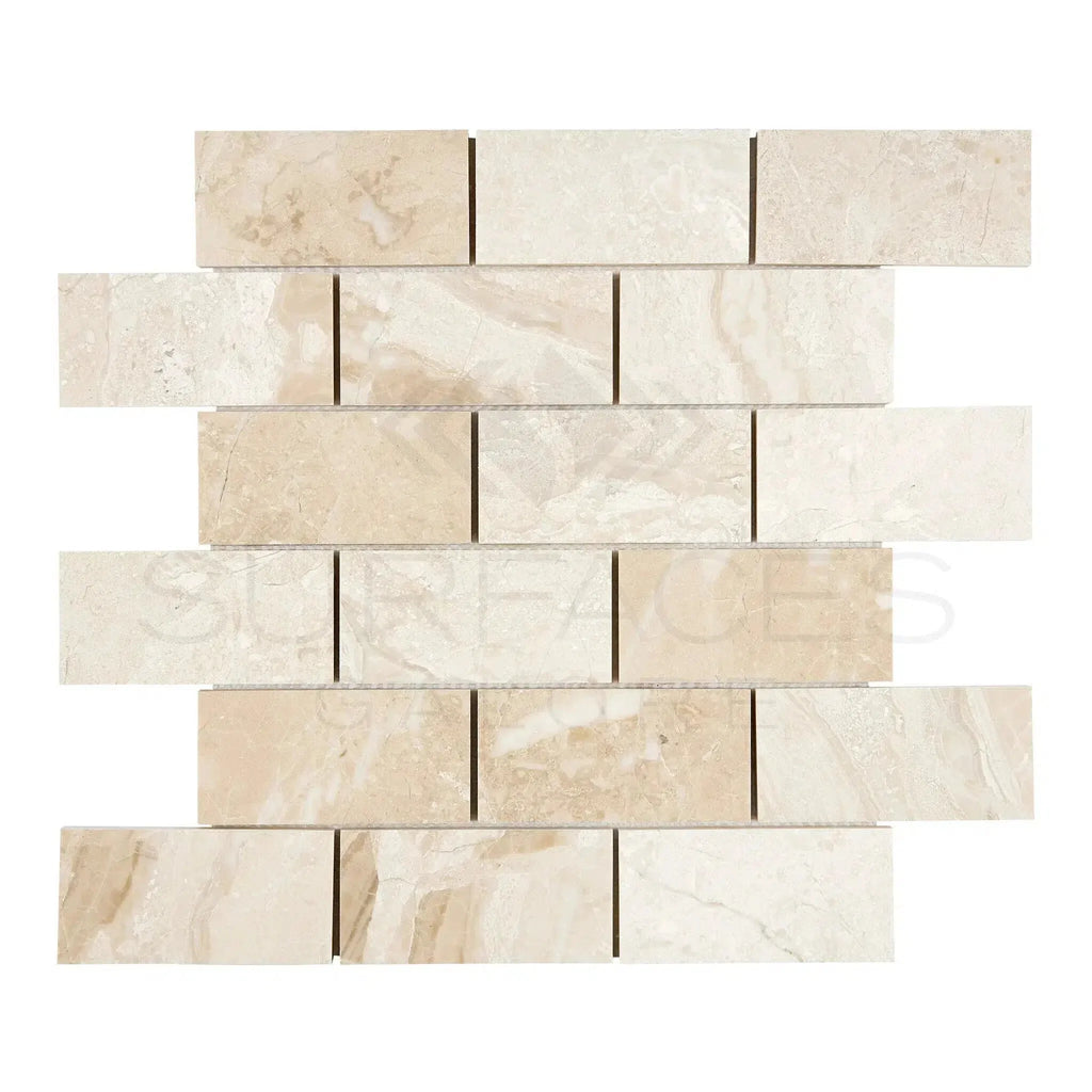 Beige marble brick mosaic tile, Diano Royal (Queen Beige) Marble 2X4 polished design