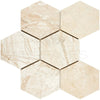 Beige marble hexagon tiles from Diano Royal Queen Beige Mosaic Polished collection
