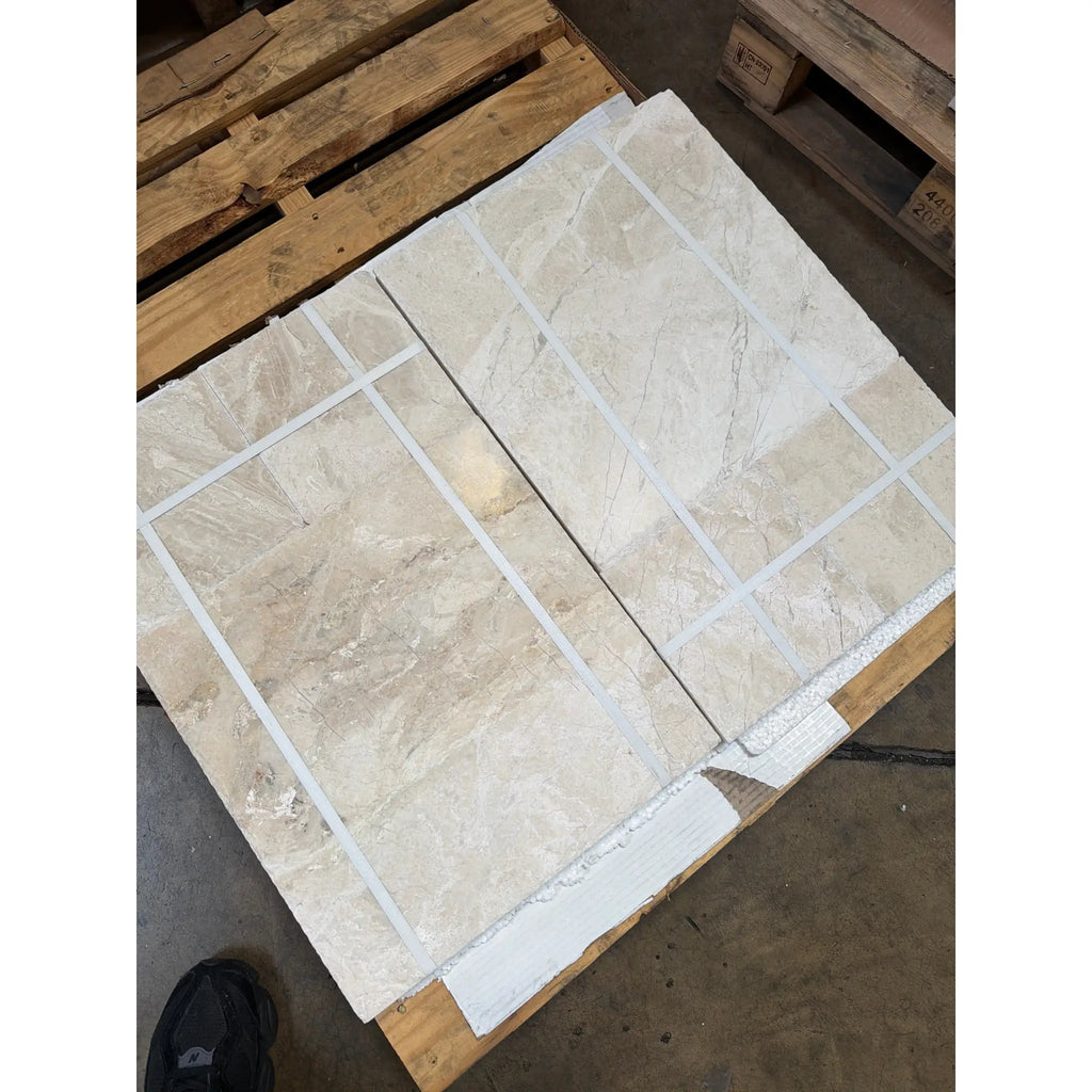 Beige Diano Royal Queen Beige marble Versailles pattern tiles on pallet