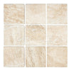 Nine square Diano Royal (Queen Beige) Tumbled Marble 4X4 tiles in a display
