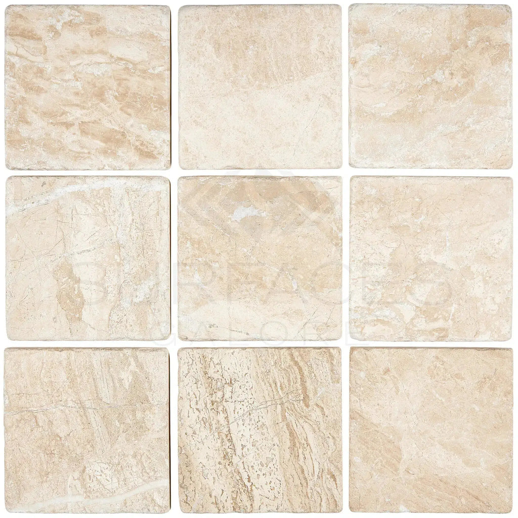 Nine square Diano Royal Queen Beige Marble 4X4 Tiled surface in tumbled finish