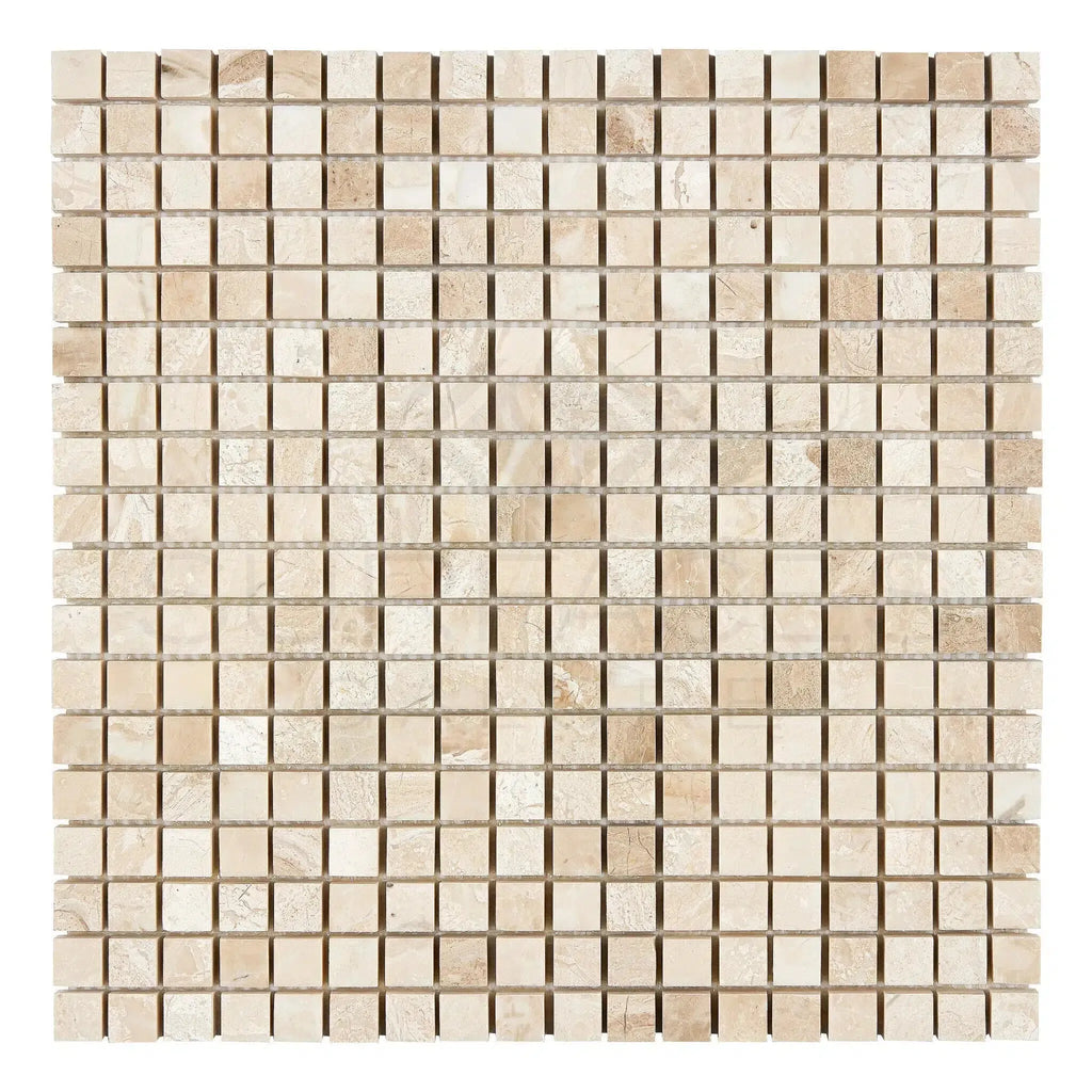 Beige mosaic tile sheet from Diano Royal Queen Beige Marble 5/8X5/8 Polished collection