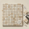 Beige diano royal queen beige marble mosaic tile panel with subtle veining and polished 5/8x5/8 square tiles in a grid
