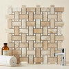 Beige marble basketweave mosaic tile with white dolomite polished finish from diano royal queen beige collection