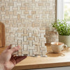 Beige marble mosaic tile with white dolomite in a polished woven basketweave pattern diano royal queen beige