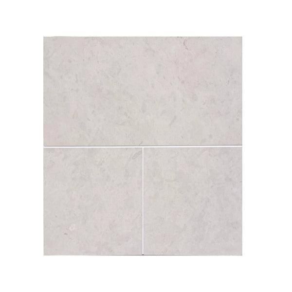 Dolce Crema 18x18 light gray marble-effect limestone tiles with subtle veining