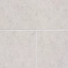 Light gray Dolce Crema 18x18 limestone marble-effect floor tiles with subtle veining and white grout
